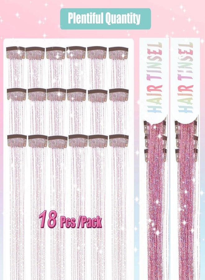 Zuolabty 18pcs Hair Tinsel Clip in Hair Tinsel Kit Glitter Tinsel Hair Extensions 20Inch Sparkling Fairy Hair Tinsel Shiny Hair Accessories for Women Girls Kids (Pink) - Image 2